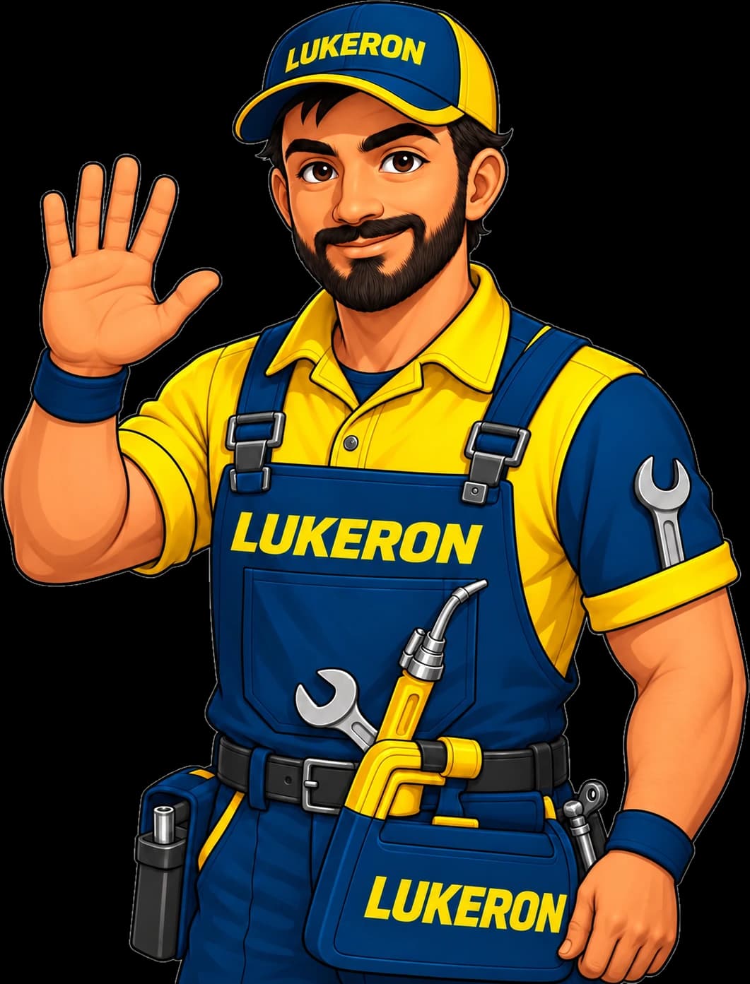 Lukeron mascot waving hello